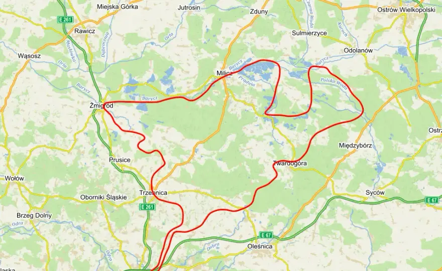 Szczegółowa mapa tras rowerowych w Dolinie Baryczy z GPX i atrakcjami